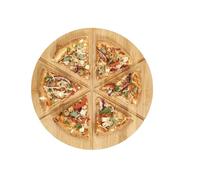 Bamboo Pizza Cutting Board, 33cm Round Serving Tray with Slice Guides | Pizza Tray Wooden Board with 6 Groove Guides for Slicing Pizza - Chopping Board & Serving Platter for Cheese & Bread Board