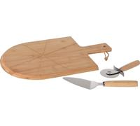 Bamboo Pizza Cutting Board with Slice Guides - Includes Stainless Steel Pizza Cutter & Serving Spatula - Wooden Pizza Peel with Handle - Ideal for Serving, Cutting & Sharing Pizza