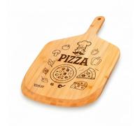 Bamboo Pizza Peel 12 Inch, Wooden Pizza Spatula, 2-Piece Set with Funny Chef Design, Lightweight and Durable Pizza Board, Ideal for Baking, Cooking, Serving Homemade Pizza in Oven, Kitchen and Home