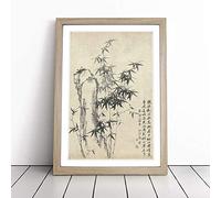 Bamboo Plant & Rock by Zheng Xie | Framed Wall Art Print | Modern Home Decor Picture | Ready to Hang Artwork for Living Room, Bedroom, Kitchen or Office | Multiple Sizes