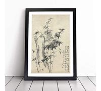 Bamboo Plant & Rock by Zheng Xie | Framed Wall Art Print | Modern Home Decor Picture | Ready to Hang Artwork for Living Room, Bedroom, Kitchen or Office | Multiple Sizes