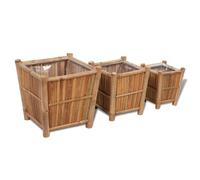 Bamboo Planters Set 3 Natural Raised Beds L40xW40xH40cm+M31x31x35cm+S22x22x30cm
