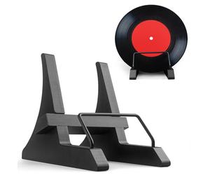 Bamboo Plate Display Holder Black Vinyl Record Display Stand, Country Rustic Cookbook Holder Stand, Plate Display Stand Farmhouse Style for Countertop Decor, Plate Stand for Display (1 in Black)