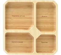 Bamboo Portion Control Tray (4 Sections) - USDA MyPlate Balanced Meal Divider for Weight Loss & Healthy Eating - Square Wooden Dish