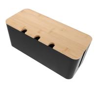 Bamboo Power Strip Cover Case with Lid, Cord Organizer Box | Hips Body, Nonslip Base, Side Openings, for Desk or Floor Cable Tidy, Modern Rounded Design