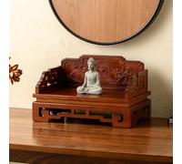 Bamboo Prayer Meditation Table with Raised Fence, Space-Saving Zen Stand for Home and Office, Auspicious Cloud Carving,