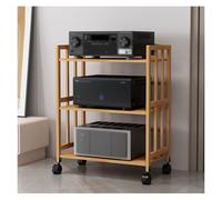 Bamboo Rack AV Stand - 3-Tier Audio Video Shelf with Wheels for Home Theater Equipment, Multi-Level Storage (60cm) - Perfect for AV Setup and Entertainment Systems