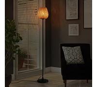 Bamboo Rattan Floor Lamp for Living Room, Boho Ambient Light Contemporary Plug in Cord Switch Standing Lamp Wicker Japanese Style E26 Lights for Bedrooms Living Room