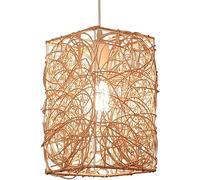 Bamboo Rattan Light Bar Vintage Farmhouse Pendant Lighting Fixture Long Boho Hanging Lamp Small Rustic Wicker Chandelier for Bedroom Kitchen Island Dining Room Foyer