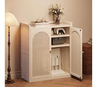 Bamboo Rattan WLAN Router Sto Cabinet with Adjustable Shelves Freestanding Modem Box with Cable ment & Ventilat Design for Home & Office (Cream White 59 * 27 * 97cm)