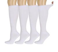 Bamboo Rayon Knee High Diabetic Socks for Men & Women 4 Packs, Soft No-Binding Cushioned Sole Seamless Diabetic Socks, White(4 Pairs), 9-13 UK