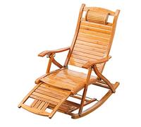Bamboo Recliner Folding Chair with Headrest & Footrest - Lightweight Outdoor Beach Lounge Rocking Chair Portable Camping Reclining Seat in Wood Color
