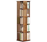 Bamboo Revolving Bookshelf - 5/6 Tiers Floor Standing Storage nizer Vertical Bookcase for Students Modern Cabinet Rack Space-Saving Book Shelf Stand
