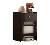 Bamboo Robot Vacuum Stand Cabinet with Adjustable Shelf & Drawer - Stylish Storage Rack Side Table for Living Room & Home Office 52x40x80.5cm (Black)