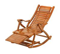 Bamboo Rocking Chair - Ergonomic Outdoor Sun Lounger Portable Wooden Recliner for Garden & Patio Comfortable Chaise Lounge for Seniors (Color: No Pad)