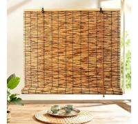 Bamboo Roller Blinds for Outdoor Porch Patio Pergola Balcony, Weatherproof Bamboo Roll Up Blinds, Light Filtering Bamboo Shades for Interior Windows, Retro Bamboo Roman Shades