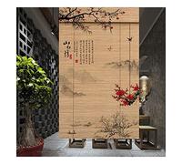 Bamboo Roller Blinds, Light Filtering Roll Up Shades Blinds Landscape Love Ink Painting Door Curtain Partition Chinese Tea Room Background Decoration (Color : Brown, Size : 130x120cm)