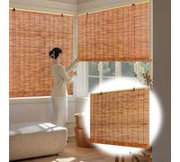 Bamboo Roller Shades, Blackout Bamboo Blinds For Windows, 70% Light Filtering Roll Up Reed Shade, Straw Curtains, Decorative Roman Curtains For Porch Patio Privacy Screen(110x215CM/43x84IN(WxH))