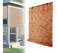Bamboo Roller Shades for Outdoor Privacy Natural Anti-UV Blinds Easy to Install Roman Shades for Patios and Decks 100x100CM/39x39IN