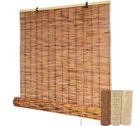 Bamboo Roller Shades for Patio,Light Filtering Roll Up Outdoor Blinds Reed Sun Shade for Large Window Porch Privacy Blind, Anti-UV/Waterproof(Brown,54"Wx72"H/W137 X H183cm)