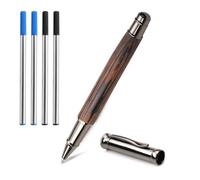 Bamboo Rollerball Pen Set, Smooth Writing Refillable Pens with 4 Refills, Elegant Metal and Wood Pens for Office, Journaling, Business and Gift Giving