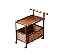 Bamboo Rolling Side Table, 2-Tier Rattan Storage Cart, Lockable Wheels, 132lbs Load Capacity, Ideal for Living Room or Bedroom, Natural Finish