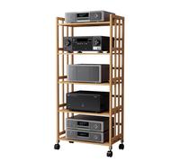 Bamboo Rolling Stand for Stereo Equipment Multivel Vinyl Record Player Shelf Adjustab 5Tier Storage Unit 158cm x 80cm Stylish Audio Furniture.