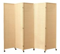 Bamboo Room Divider Screen, 5-Panel Portable Partition for Restaurant, Living Room & Hallway, 170cm Tall Decorative Wall Fence, Eco-Friendly Natural Wood