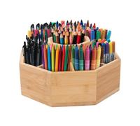 Bamboo Rotating Desk Organizer Spinning Art Supply Storage Holder