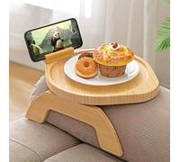 Bamboo Rotating Sofa Tray Table - Non-Slip Foldable Armrest Tray for Couches, Sofas & Chairs - Strong Grip | Drinks, Snacks & Remotes | Natural Wood, No Assembly, for Home & Office