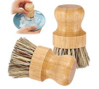 Bamboo Round Palm Pot Scrubber- 2 Packs Mini Dish Brush Natural Scrub Brush Durable Scrubber Cleaning Kit for Cleaning Pots, Pans (Palm, L)