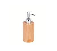 Bamboo Round Soap Dispenser for Bathroom or Kitchen, Refillable Eco-Friendly Liquid Pump Bottle, Natural Wooden Look, Stylish, Sustainable Hand or Dish Soap Holder
