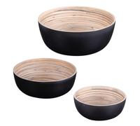 Bamboo Salad Bowl Set of 3 Large Wooden Serving Bowls with Black Finish Multi-Purpose Bamboo Bowl Set Salad Fruit Pasta Dish Serving Bowl Contemporary Kitchen Serveware