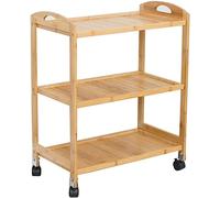 Bamboo Salon Trolley Cart - Waterproof Rolling Storage Rack with Universal Wheels, Multi-Layer Design, 3-Tier Organization for Salons & Spas, Brown, 53x33x80cm