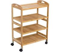 Bamboo Salon Trolley Cart - Waterproof Rolling Storage Rack with Universal Wheels, Multi-Layer Design, 3-Tier Organization for Salons & Spas, Brown, 53x33x80cm