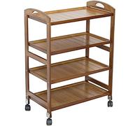 Bamboo Salon Trolley Cart - Waterproof Rolling Storage Rack with Universal Wheels, Multi-Layer Design, 3-Tier Organization for Salons & Spas, Brown, 53x33x80cm