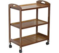 Bamboo Salon Trolley Cart - Waterproof Rolling Storage Rack with Universal Wheels, Multi-Layer Design, 3-Tier Organization for Salons & Spas, Brown, 53x33x80cm