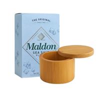 Bamboo Salt Box Cellar Canister Gift Set With Maldon Sea Salt Flakes 8.5 Oz Box - Great For Salts, Spices, Seasonings In Your Gourmet Kitchen By NORTHWARD SPIRIT