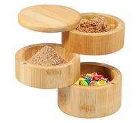 Bamboo Salt Cellar with Magnetic Cover 3 Layer Bamboo Salt Box One Hand Handling Salt Storage Container Large Capacity Spice Container 3.5×4.5 Inch Kitchen Salt Box for Salt Spices peppercorns