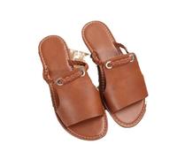 Bamboo Sea sandal, Summer Slippers Women Pure Color Braided Simple Daily Beach Slippers Shower Shoes(Brown,7 UK)