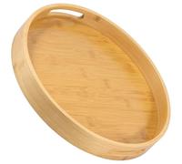 Bamboo Serving Tray, 30cm Round Wooden Serving Tray with Handles and Raised Edge, Food Snack Tray Tea Serving Plate for Living Room Kitchen Coffee Table(30x30x4cm)