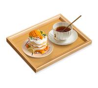Bamboo Serving Tray 33x22cm Rectangular Wooden Food Tray for Kitchen, Living Room, Eating Breakfast Dinner, Snack, Tea, Coffee, Drinks