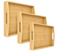 Bamboo Serving Tray Set of 3, TV & Breakfast Tea Tray with Carry Handles | Wooden Lap Trays for Eating, Kitchen Tray & Everyday Tea Trays - Bamboo Trays, Party Serving Trays and Platters