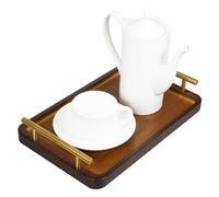 Bamboo Serving Tray with Gold Handles for Couch Dining Table Rustic | Chinese Tea Tray Style, Rectangular Shape, Easy Transport, Space Saving Design, Food, Wooden Platter