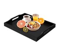Bamboo Serving Tray with Handles, Breakfast Wooden Tray for Food,Snack,Dinner, Home Decorative Storage, Platter, Ottoman,Kitchen Counter, Bathroom, Restaurant (Black)