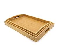 Bamboo Serving Trays - Set of 3 | Wooden Platters | Raised Edges & Lightweight | Perfect for Breakfast in Bed & Tea | Board with Handles | M&W