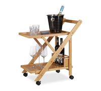 Bamboo serving trolley Compact Folding Cart 2 Shelves Easy Storage Lightweight