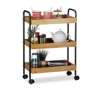 Bamboo serving trolley Mobile Kitchen Cart Easy Assembly 3 Shelves Lightweight