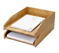 Bamboo Set of 2 Stackable Letter Racks A4 Paper Letter Tray Magazines Holder Sorter