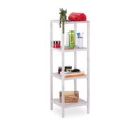 Relaxdays Bathroom Shelf Walnut, with Storage, Open, Quadratic, 4 Tiers, Toilet Cabinet Wood, 112 x 36 x 36 cm, White